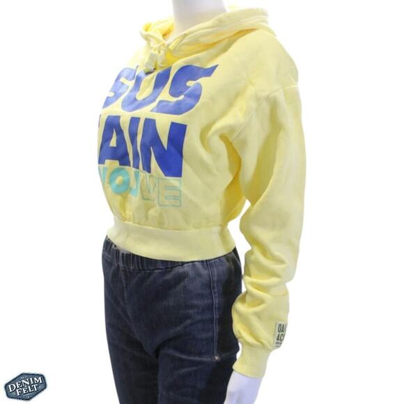 OAK & ACORN Yellow Sustain Statement Graphic Cropped Sweatshirt/Hoodie | NEW!! - Picture 5 of 14